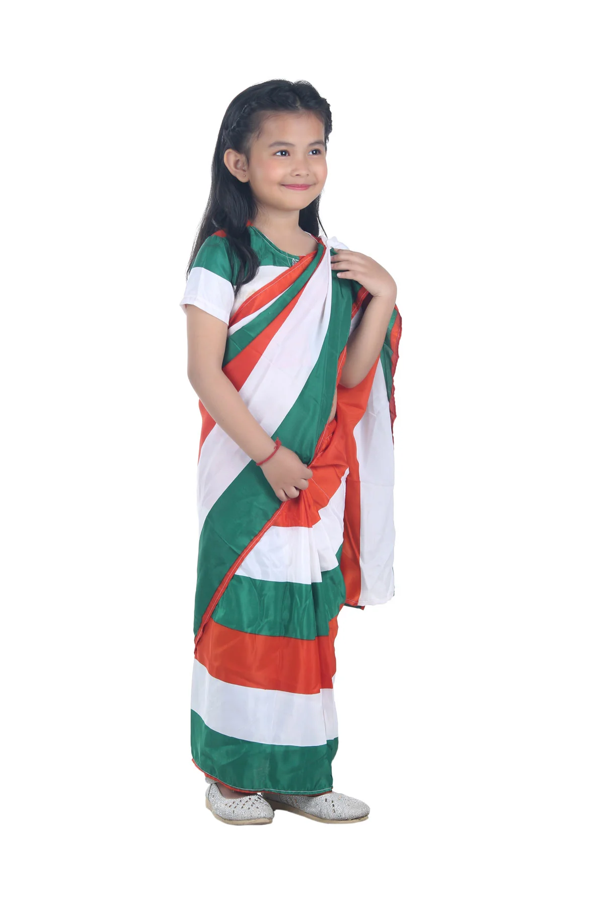 Tricolour Saree Indian Patriotic Independence Day for Girls Fancy Dress Costume - Image 3