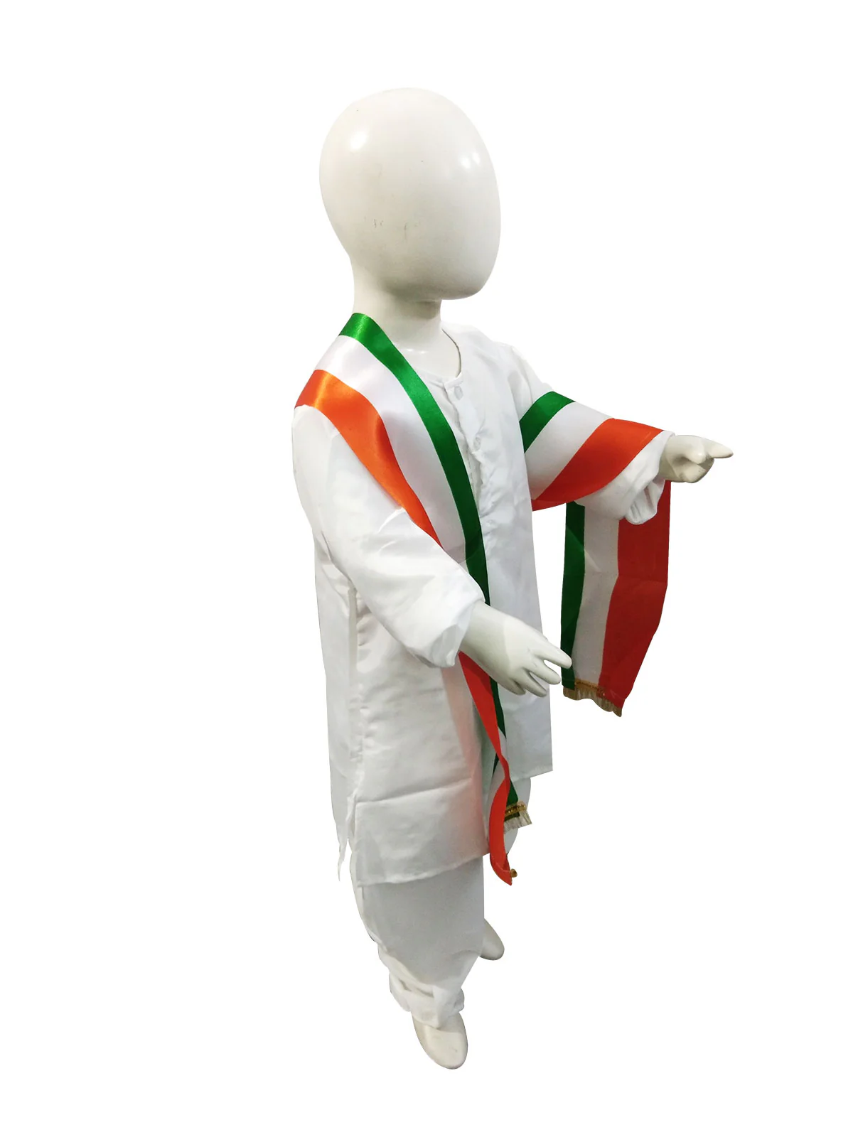White Dhoti Kurta with Tricolour Stole Indian Patriotic Independence Day Kids Fancy Dress Costume - Image 2