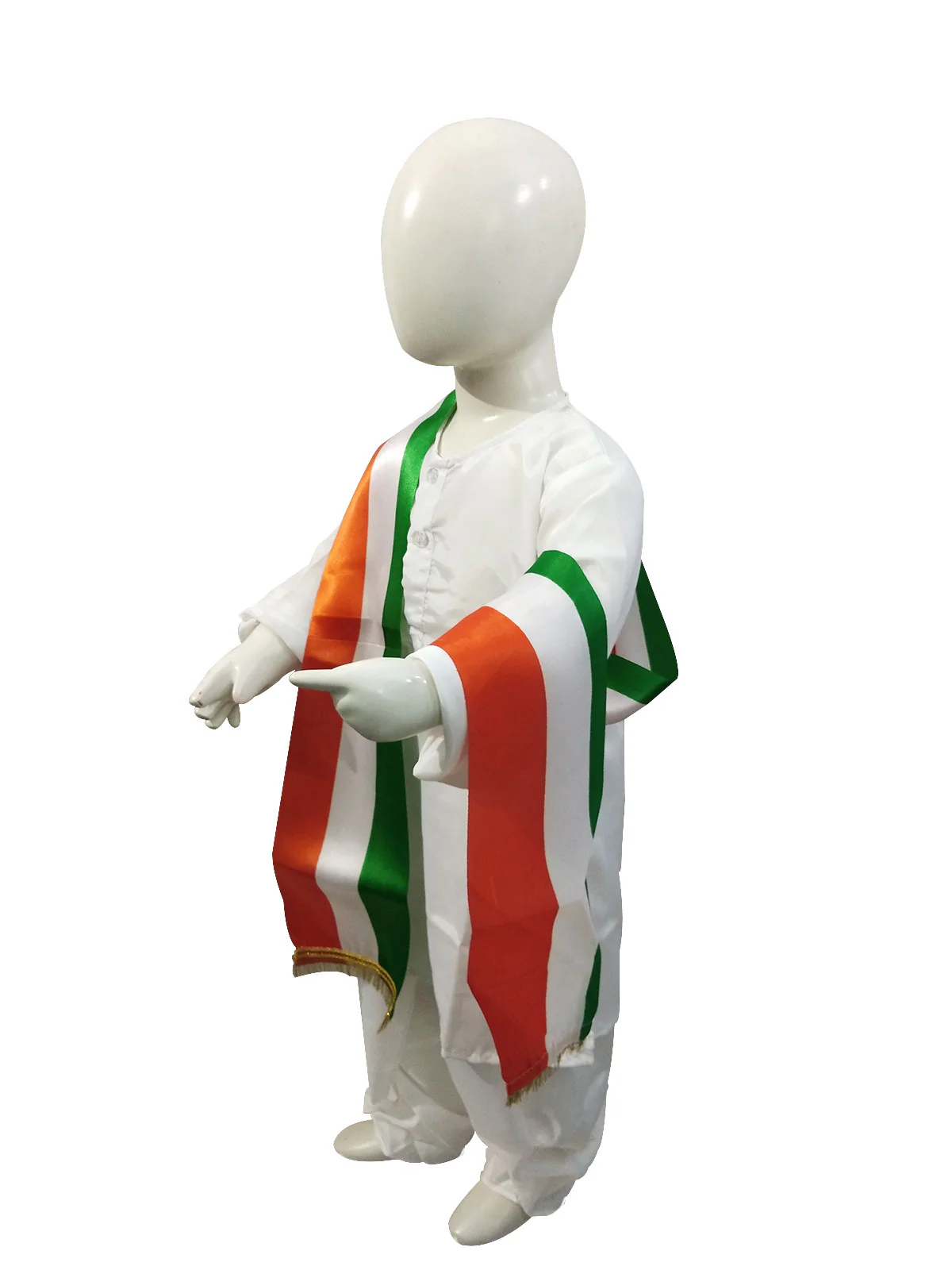 White Dhoti Kurta with Tricolour Stole Indian Patriotic Independence Day Kids Fancy Dress Costume - Image 3