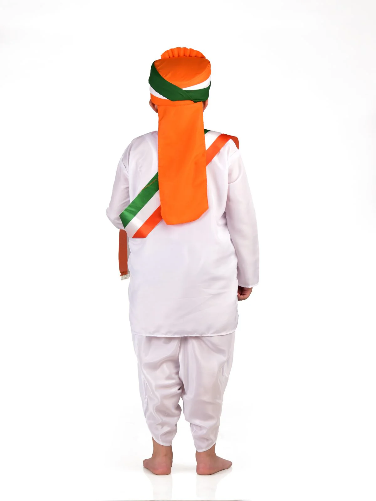 Tricolor Turban and Stole with Dhoti Kurta Indian Patriotic Independence Day Kids Fancy Dress Costume - Image 4