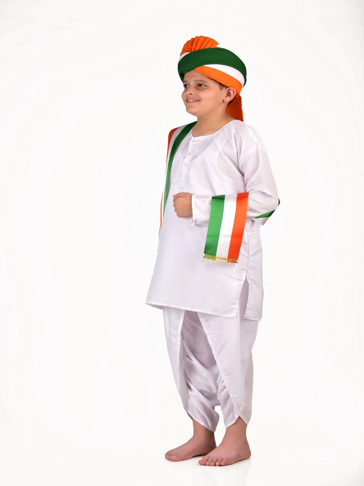 Tricolor Turban and Stole with Dhoti Kurta Indian Patriotic Independence Day Kids Fancy Dress Costume - Image 5