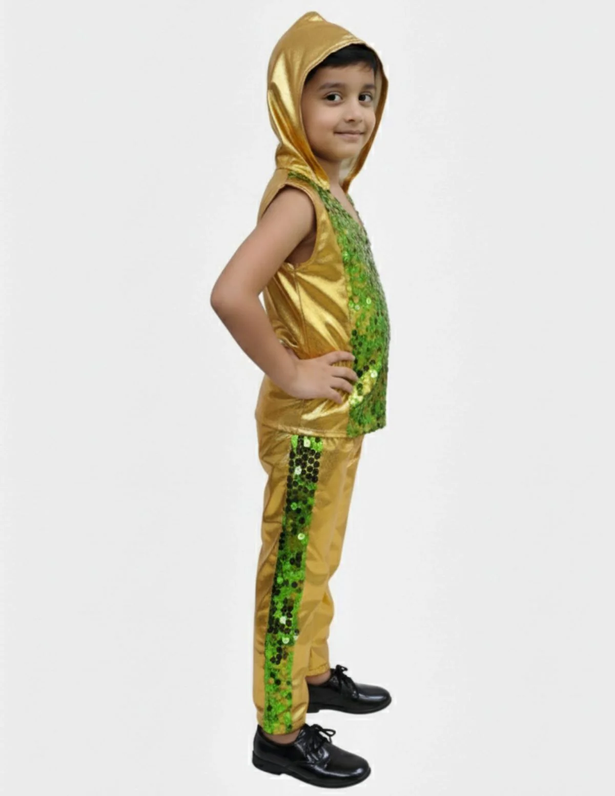Western Dance Costume for Boys - Green & Golden - Tshirt with Trousers - Premium - Image 4
