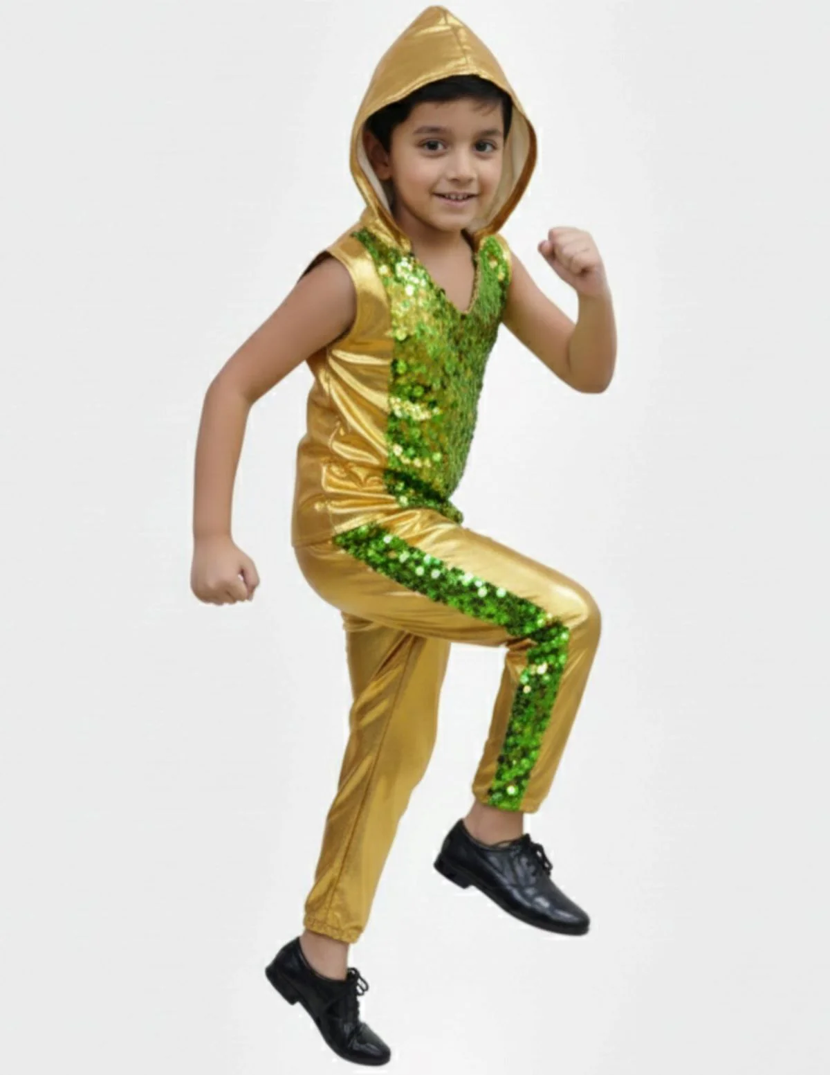Western Dance Costume for Boys - Green & Golden - Tshirt with Trousers - Premium - Image 5