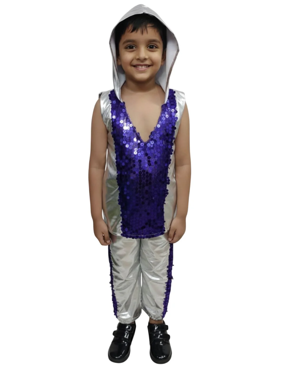 Western Dance Costume for Boys - Purple & Silver - Tshirt with Trousers - Premium - Image 3