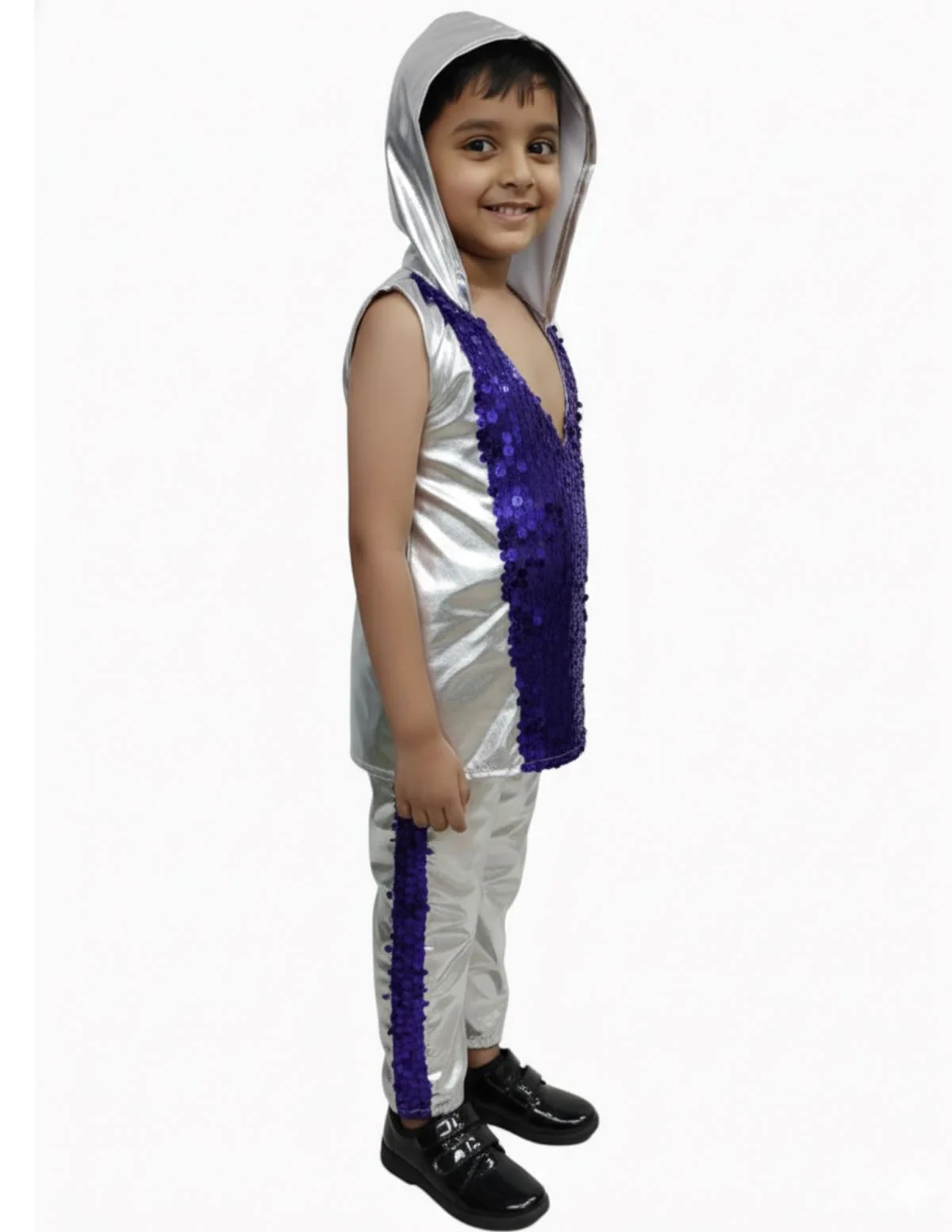 Western Dance Costume for Boys - Purple & Silver - Tshirt with Trousers - Premium - Image 4