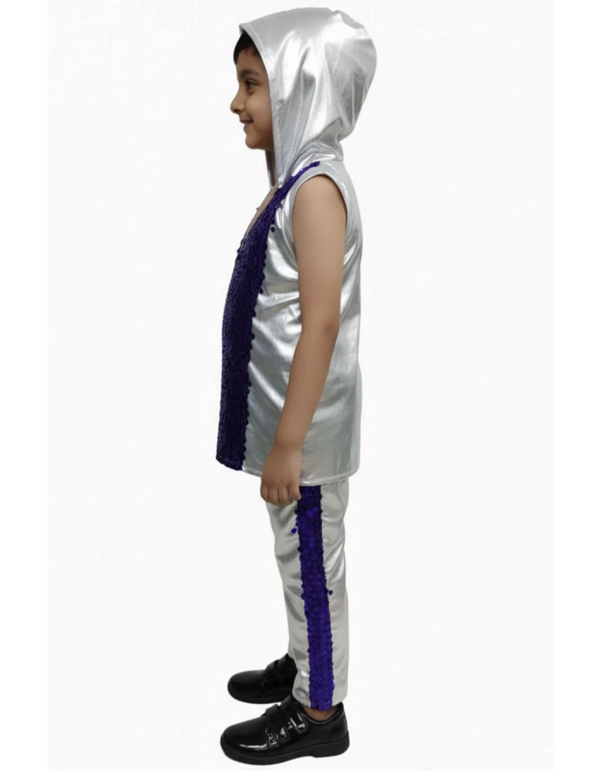 Western Dance Costume for Boys - Purple & Silver - Tshirt with Trousers - Premium - Image 6