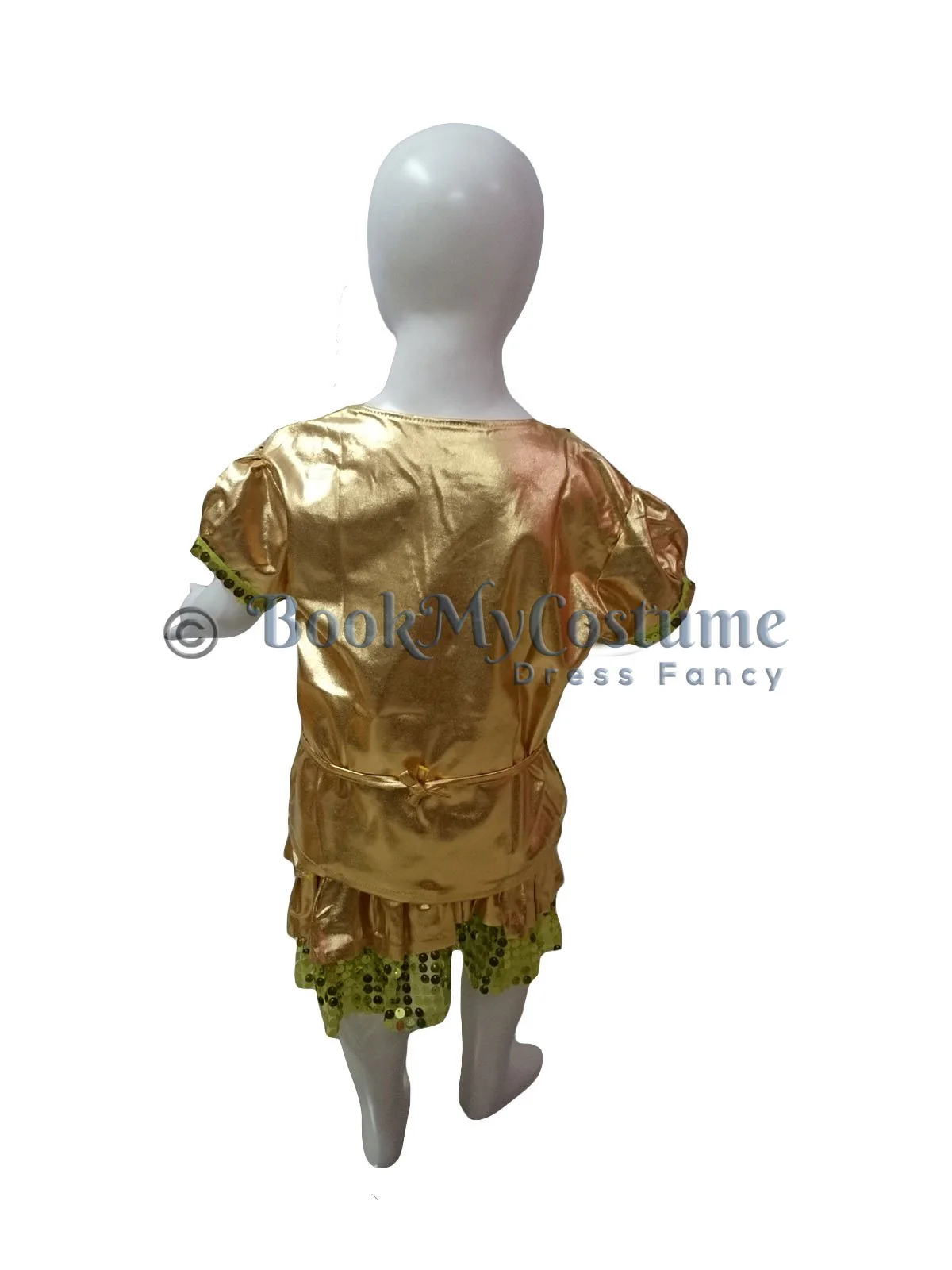 Western Dance Costume for Girls - Green & Golden - Top with Frock - Premium - Image 3