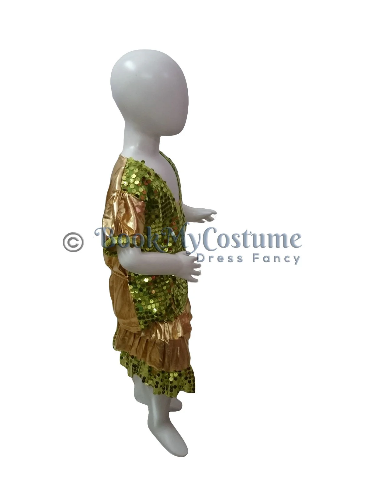 Western Dance Costume for Girls - Green & Golden - Top with Frock - Premium - Image 4