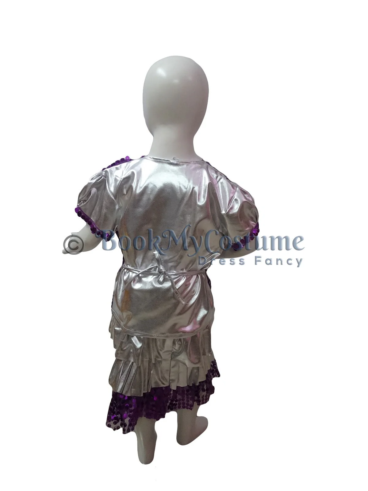 Western Dance Costume for Girls Kids - Purple & Silver - Top with Frock - Premium - Image 3
