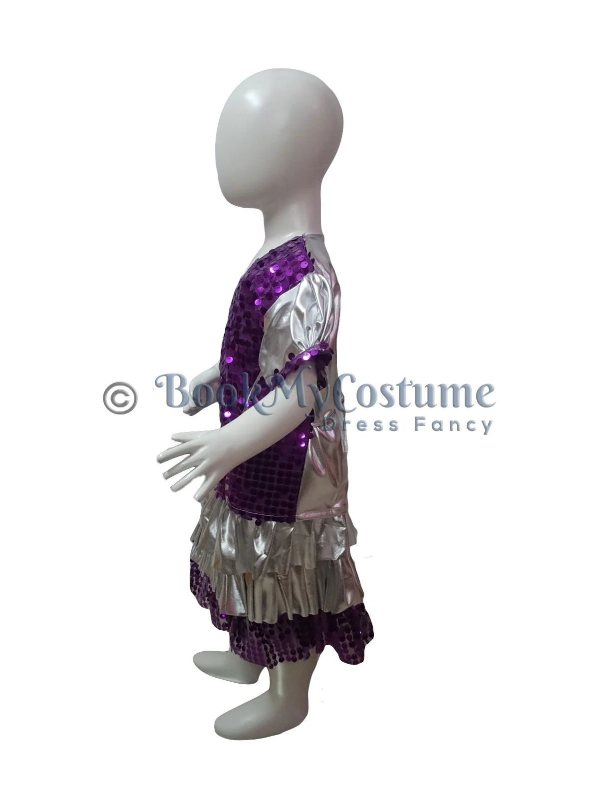 Western Dance Costume for Girls Kids - Purple & Silver - Top with Frock - Premium - Image 4