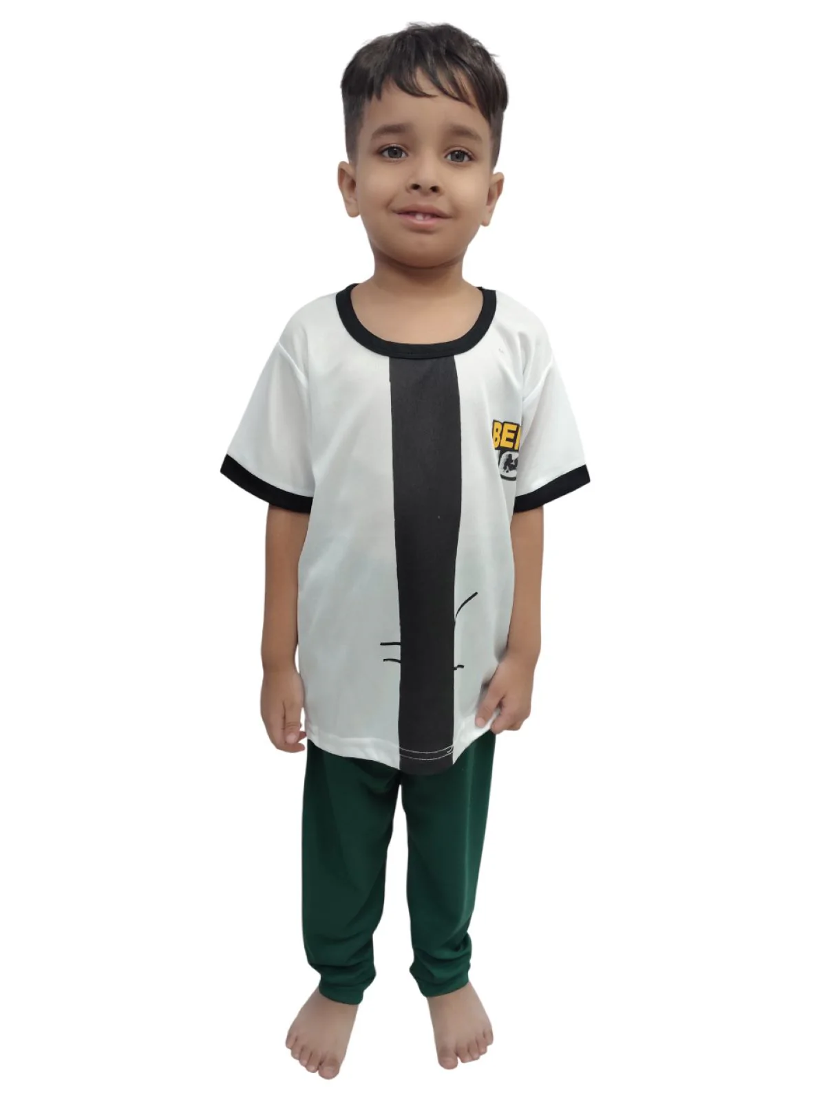 Green & White American Cartoon Series Character Fancy Dress Costume for Kids