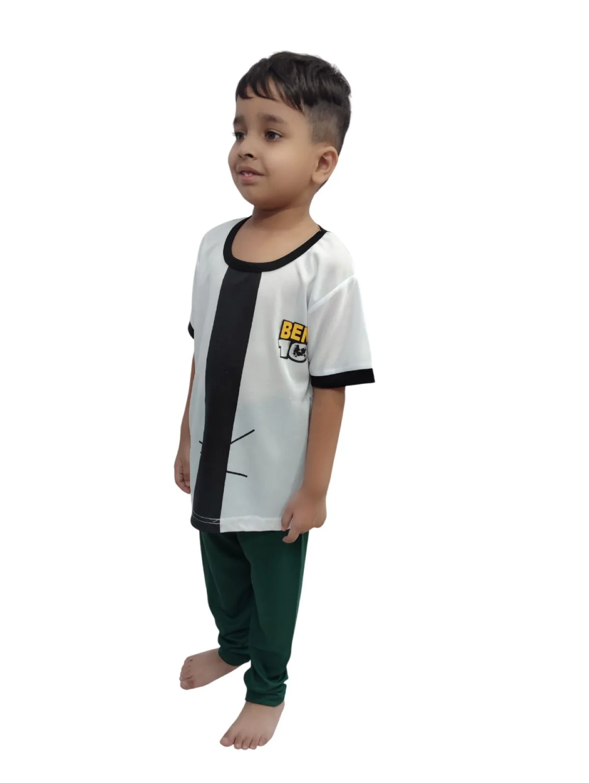 Green & White American Cartoon Series Character Fancy Dress Costume for Kids - Image 4