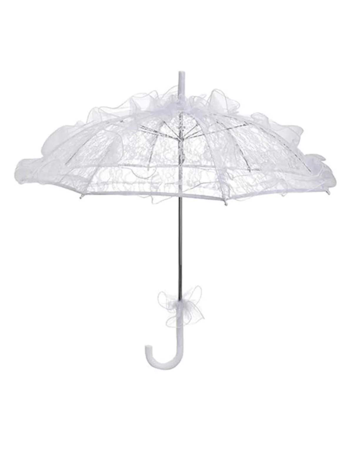 BookMyCostume White Net Lace Parasol Umbrella for Women – Bridal Wedding Entry Prop, Vintage Net Chhatri for Pre-Wedding Photoshoot, Engagement, Reception and Princess Theme Party Decoration | Adults