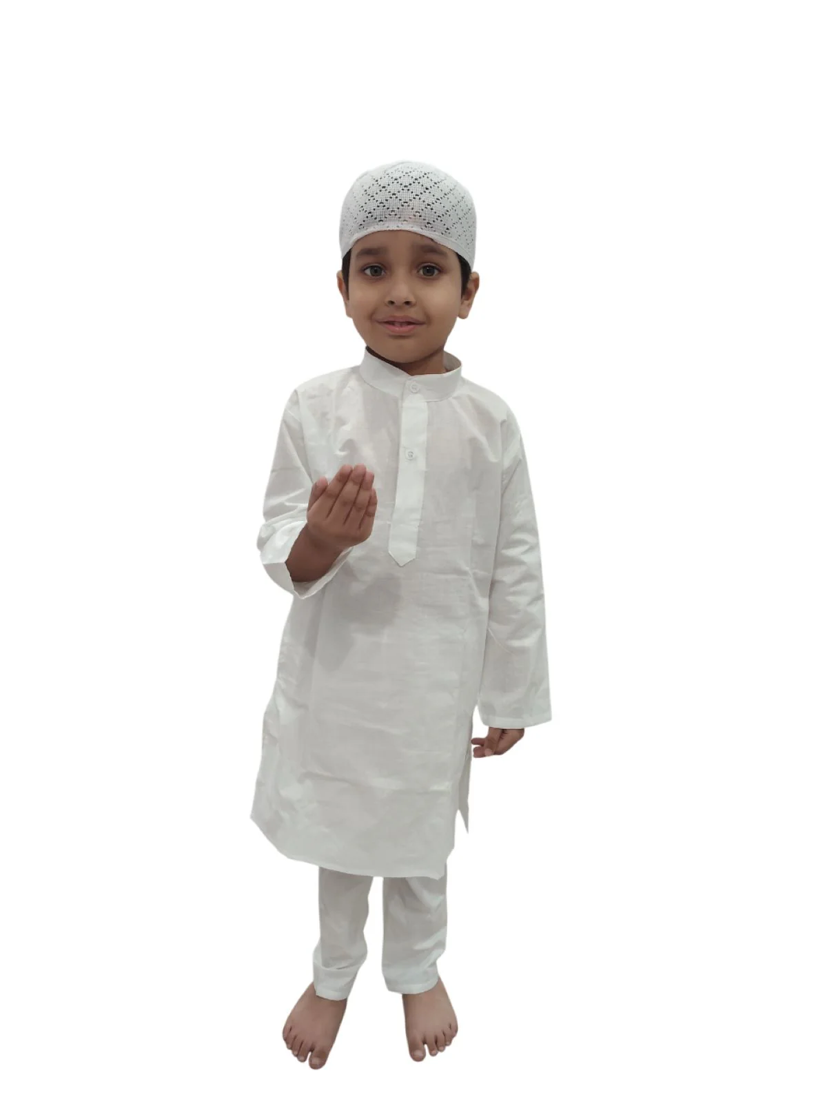 Muslim Boy White Kurta Pyjama & Cap Indian State Fancy Dress Costume for Boys Kids & Adults - Image 2