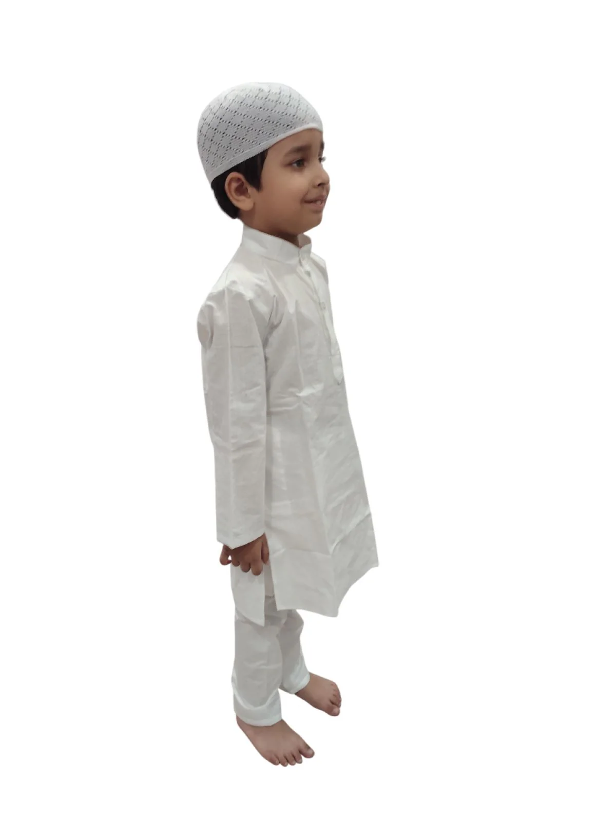 Muslim Boy White Kurta Pyjama & Cap Indian State Fancy Dress Costume for Boys Kids & Adults - Image 3