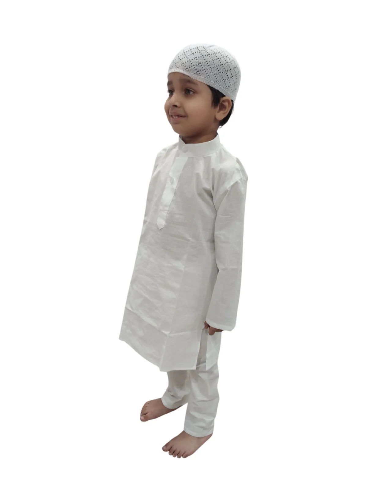 Muslim Boy White Kurta Pyjama & Cap Indian State Fancy Dress Costume for Boys Kids & Adults - Image 5