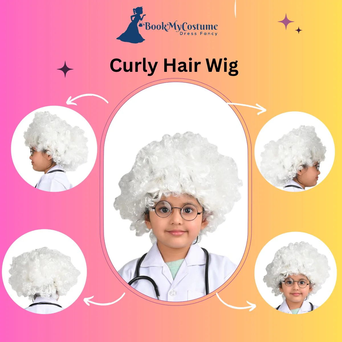 White Old Man Curly Hair Wig Unisex Adult & Kids Fancy Dress Costume Accessory - Image 3