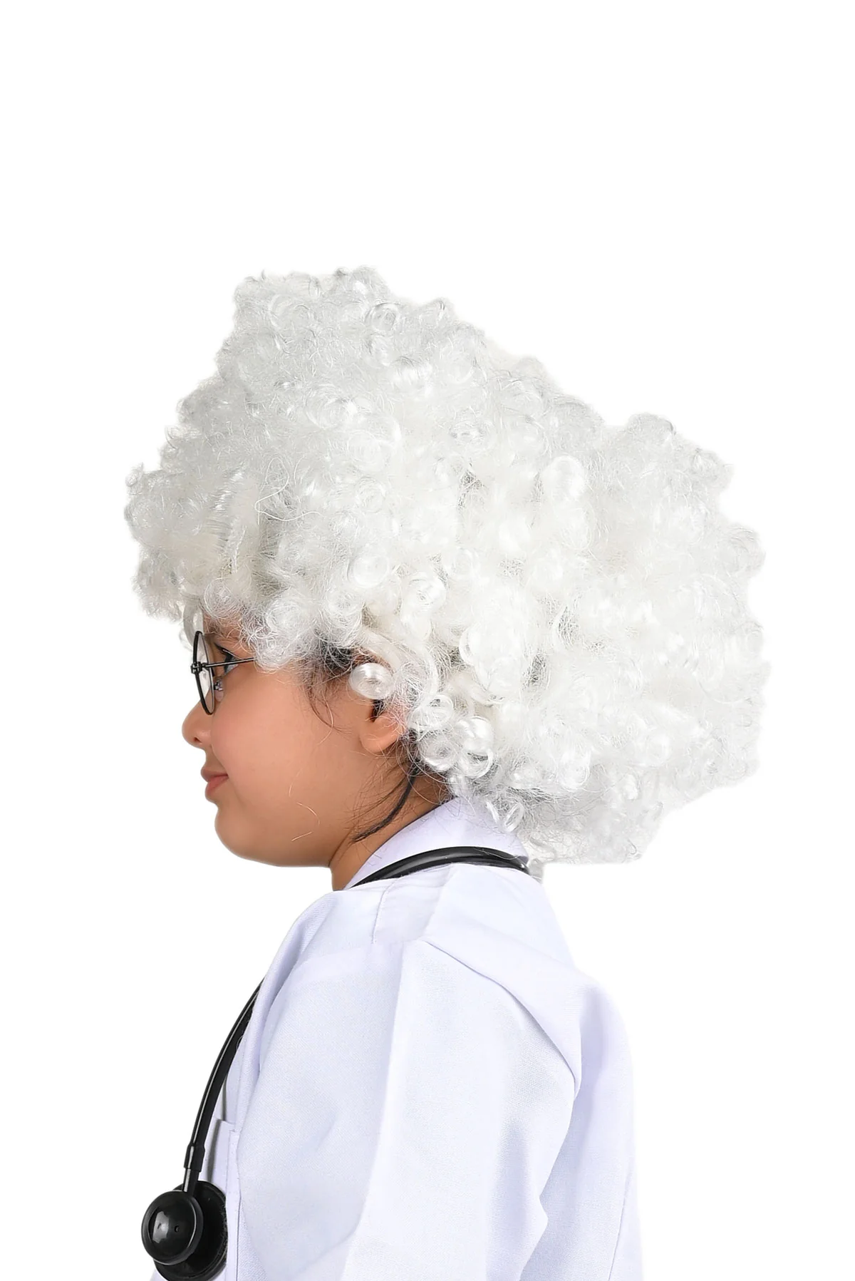 White Old Man Curly Hair Wig Unisex Adult & Kids Fancy Dress Costume Accessory - Image 5